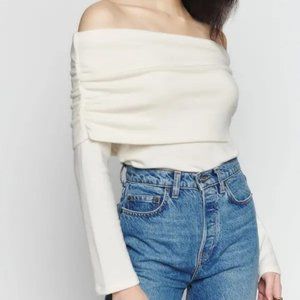 REFORMATION Azura Knit Off The Shoulder Long Sleeve Top Cream S